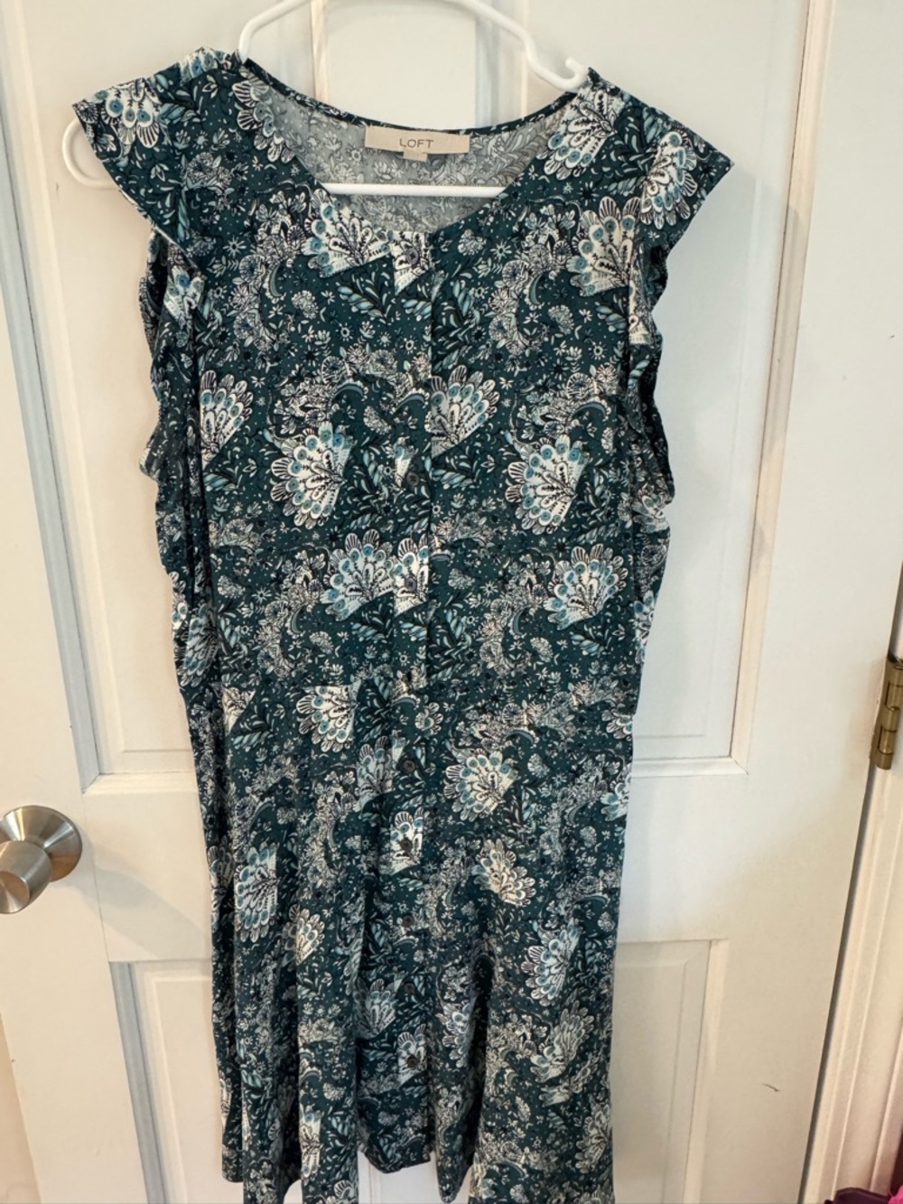 LOFT Teal Paisley Cap-Sleeve Sundress